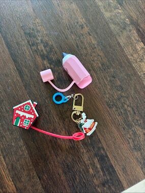 Charms for your Water Bottle! Pink Pencil, Holiday House, & Santa Keychain